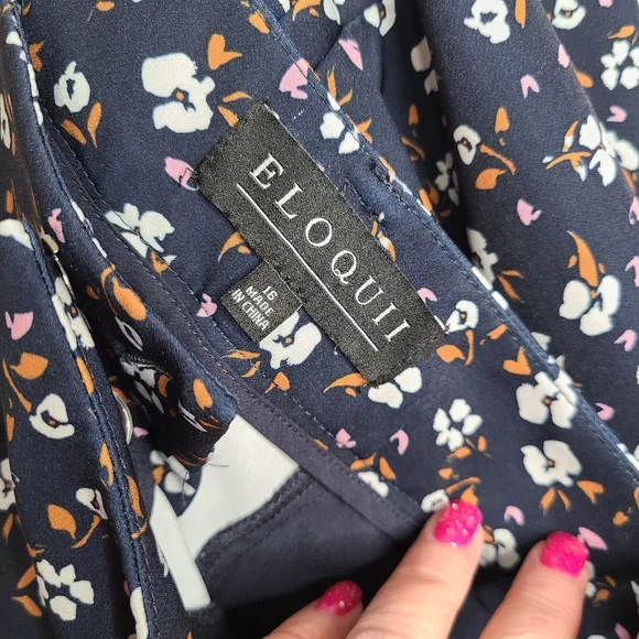Eloquii Navy Blue Floral Casual Pants Ladies Size 16 - Picture 14 of 14